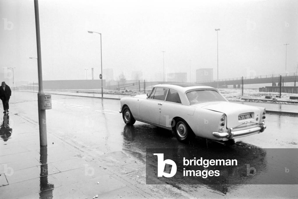Rolling Stones car at their hotel in Newcastle upon Tyne, March 1971 (b/w photo)