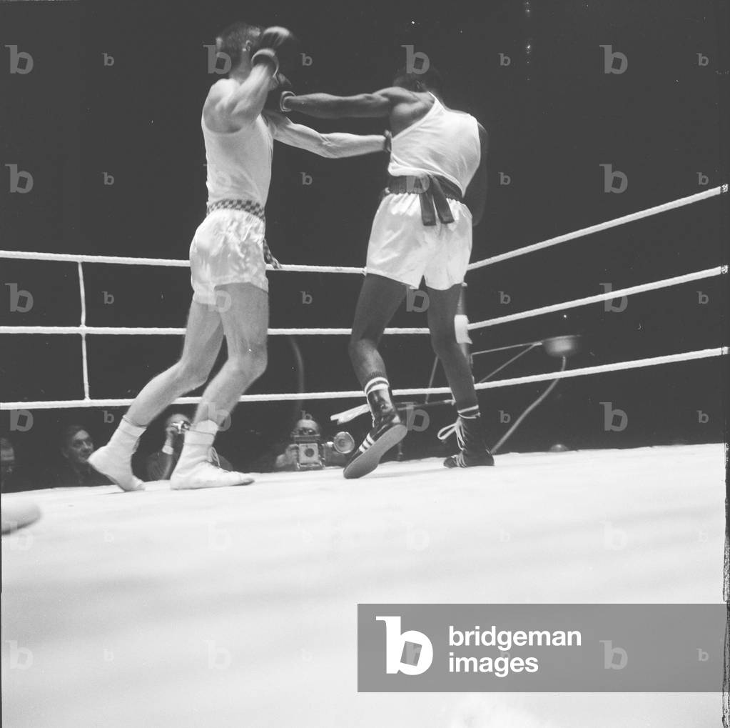 Action from the England v USA Amateur Boxing contest at Wembley 2nd November 1961 (b/w photo)