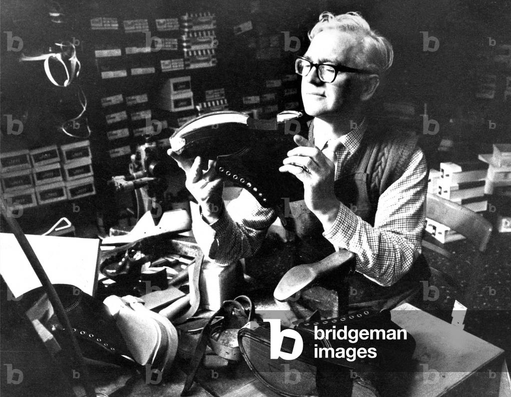 Cobbler John Winter is the only made to measure clog maker in the North East at his workshop in Middleton-in-Teesdale, c.1970
