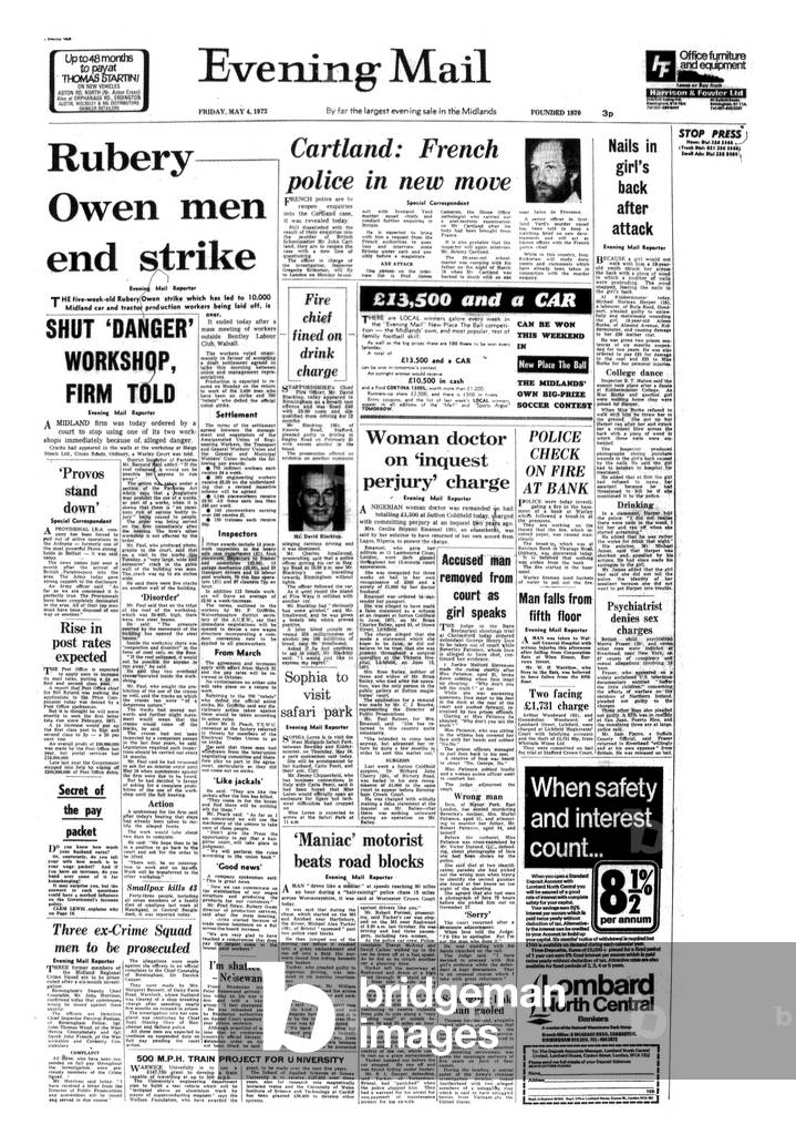 Evening Mail Front Page Published 4th May 1973 (b/w photo)