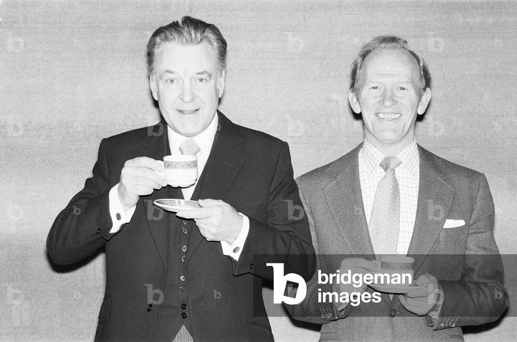 Two television butlers, Donald Sinden (left) 'Robert