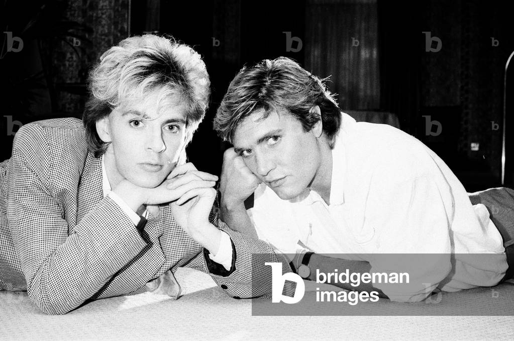 Simon Le Bon & Nick Rhodes from music group Duran Duran, 20th July 1983 (b/w photo)