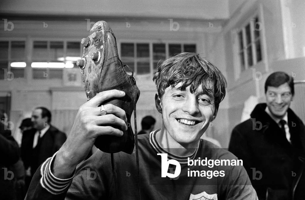 1969 FA Cup Semi Final at Hillsborough Leicester City 1 v West Bromwich Albion 0 Leicester's Allan Clarke happily holds the right scoring boot which got his team through to the FA Cup Final March 1969 (photo)