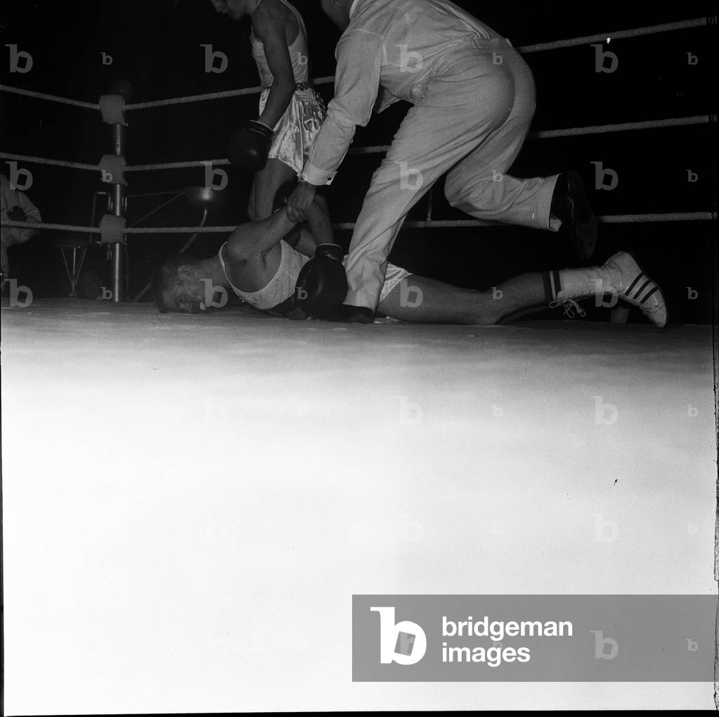 Action from the England v USA Amateur Boxing contest at Wembley 2nd November 1961 (b/w photo)