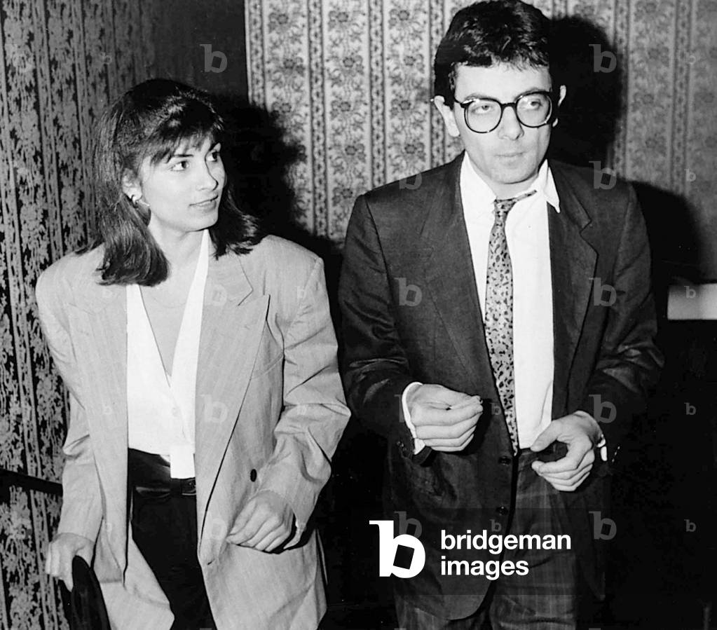 Rowan Atkinson British comic actor and girlfriend, April 1987 (b/w photo)