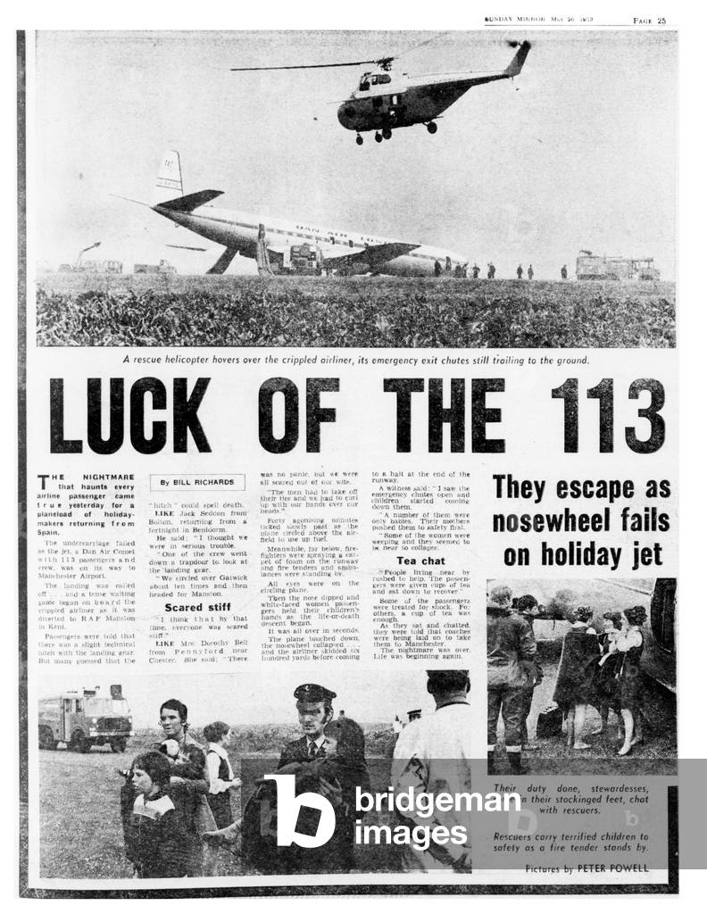 Headline 'LUCK OF THE 113'. Page 25. Sunday Mirror 20th September 1973 (b/w photo)