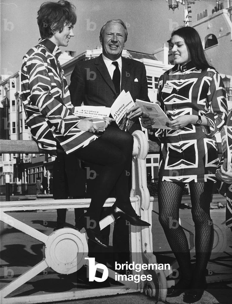 Prime Minister Edward Heath being shown new Union Jack shirts at Tory Party Conference 1967