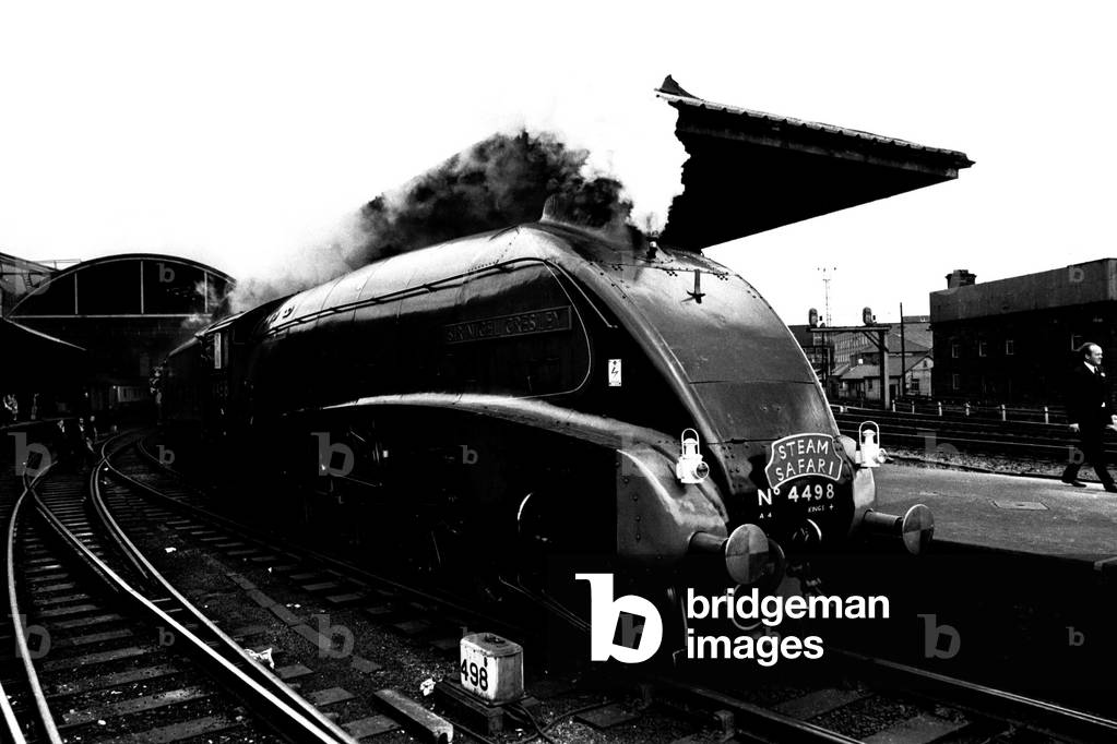 One of Britain's fastest steam locomotive's the Sir Nigel Gresley stops at Newcastle Central Station during the trains 600-mile round trip from London via Carlisle and Newcastle, the first British Rail tour for five years, 18/06/1972