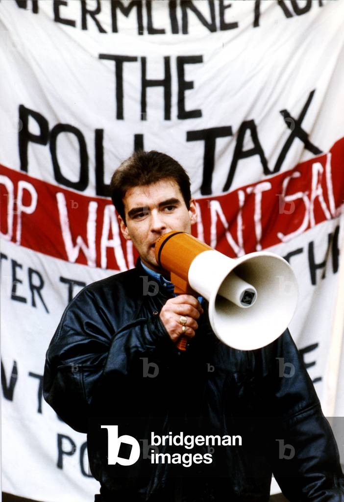 Tommy Sheridan, Leader of Protest against Poll Tax, addressing a demonstration, January 1992 (photo)
