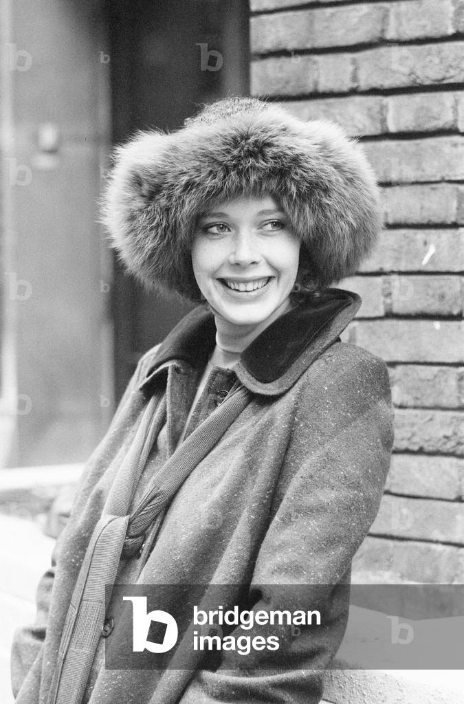 Sylvia Kristel, Dutch actress in the UK to promote new film, Emmanuelle, photo-call outside Prince Charles Cinema where her film is showing, London, Friday 24th October 1974.