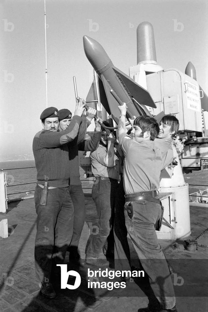 H.M.S. Danae: Scene's aboard The Leanda class frigate 2.450 tons H.M.S. Danae, March 1975(b/w photo)