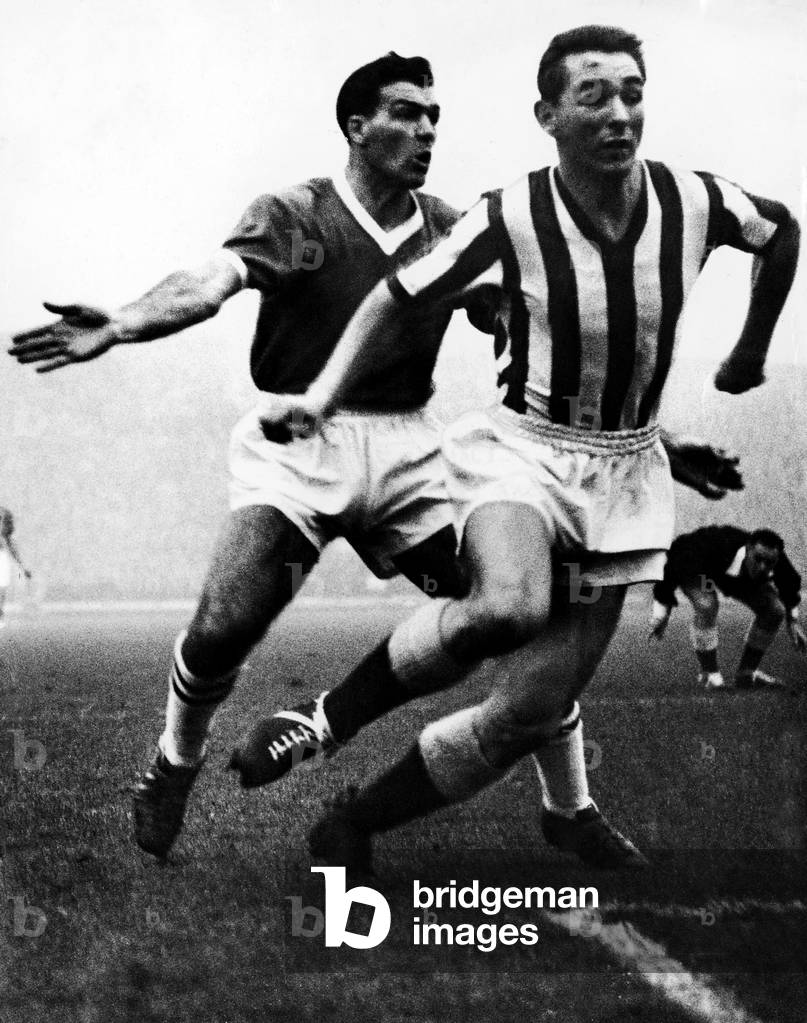 Sunderland v Bury. 1962/63. Brian Clough seen here in action against Bury Unfortunately for Clough he injured his knee during a match after colliding with the Bury goalkeeper. It turned out to be a cruciate ligament injury, which usually ended a player's career at that time. Clough returned two years later but could only manage three games before retiring. Sunderland lost the game one nil 26th December 1962 (photo)