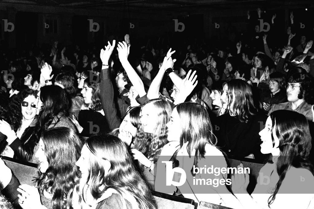 Glam rock band Slade perform in concert at Newcastle City Hall 4 November 1972 (b/w photo)