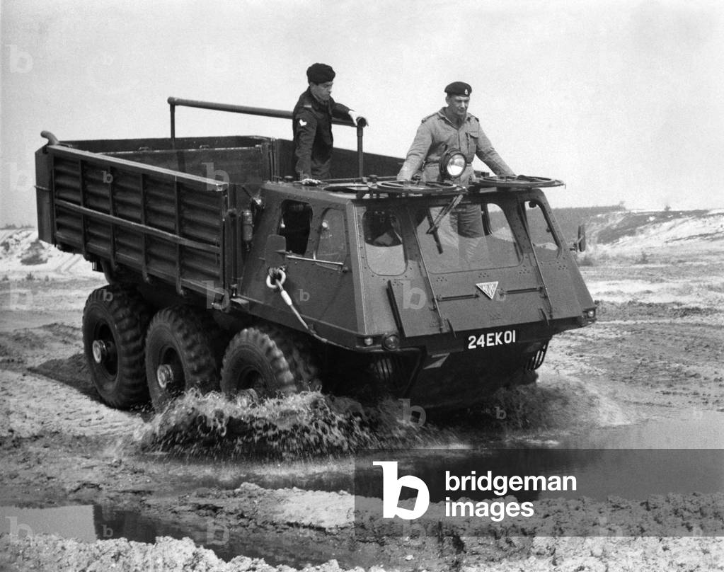 Army (Vehicles): Patrick Mennem and Stalwart carrier feature at Bovington camp, May 1966 (b/w photo)