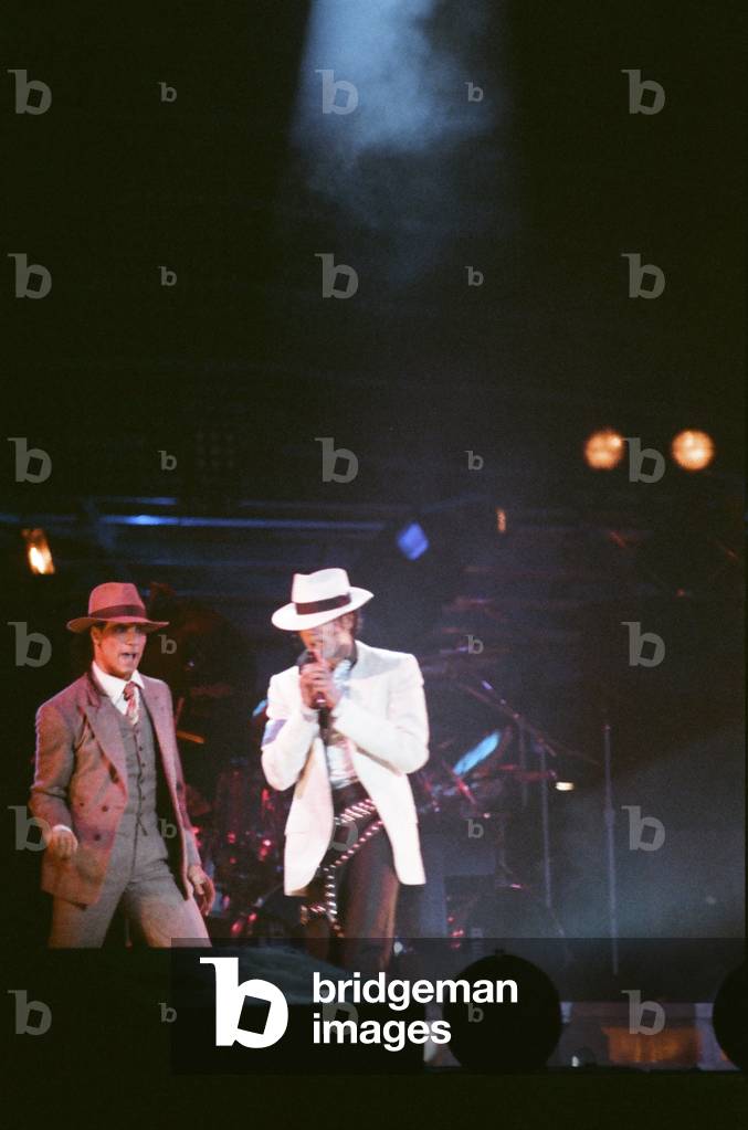 Michael Jackson seen here after performing on stage at Wembley during the Bad concert tour 14th July 1988 (photo)
