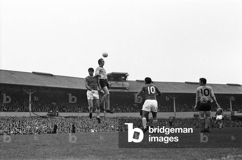Wolverhampton Wanderers Vs. Everton. Derek Dougan heads but West of Everton collects. 6th October 1969 (photo)