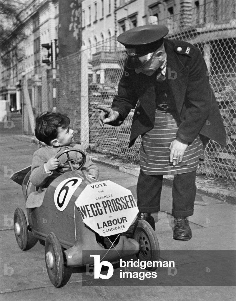 General Election: James Anthony Luck, aged 3 years Paddington, has his own ideas about to spread voting news.