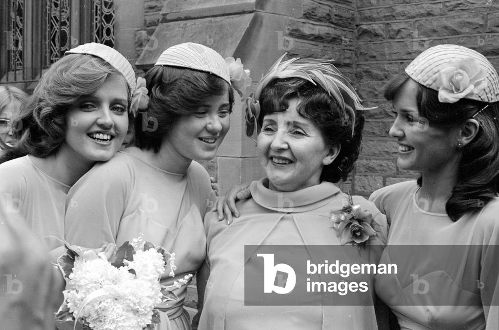 Maureen Nolan mother of the Nolan sisters seen here with daughters Bernadette. Maureen and Linda at the wedding of Linda
June 1979