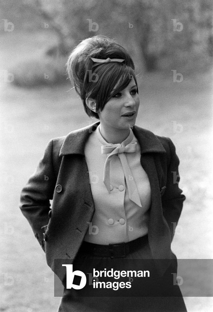 Barbra Streisand American actress and singer, March 1966 photographed in the Savoy Hotel in London this afternoon when she gave a press conference, and outside in the Embankment gardens in the spring sunshine, 1966 (b/w photo)