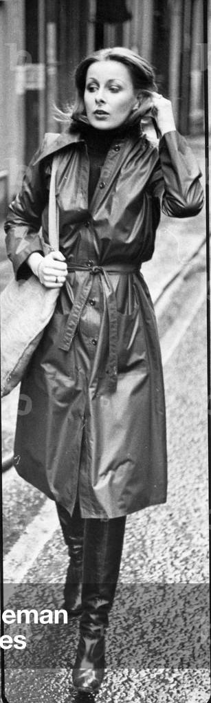 Lynne Evans models a rain mac from C&A