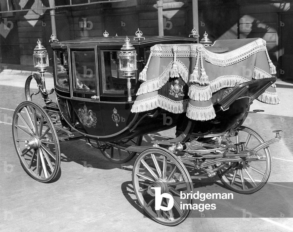 A view of the glass state coach which will be used at the Royal wedding of Princess Margaret and Mr. Tony Armstrong Jones, on May 6th 1960