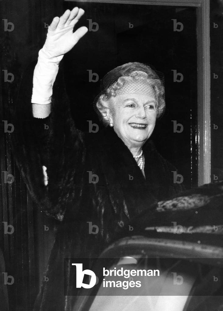 Lady Churchill, during Sir Winston Churchill's 80th birthday celebrations, 30th November 1954 (b/w photo)