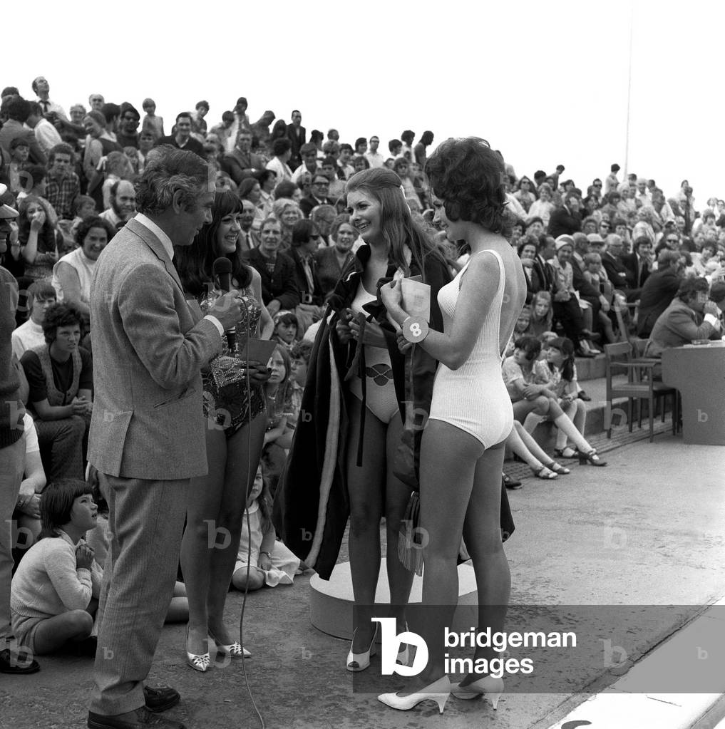 The Miss Tyne Tees Television beauty contest at Tynemouth Open Air Swimming Pool, 24 July 1971 (b/w photo)