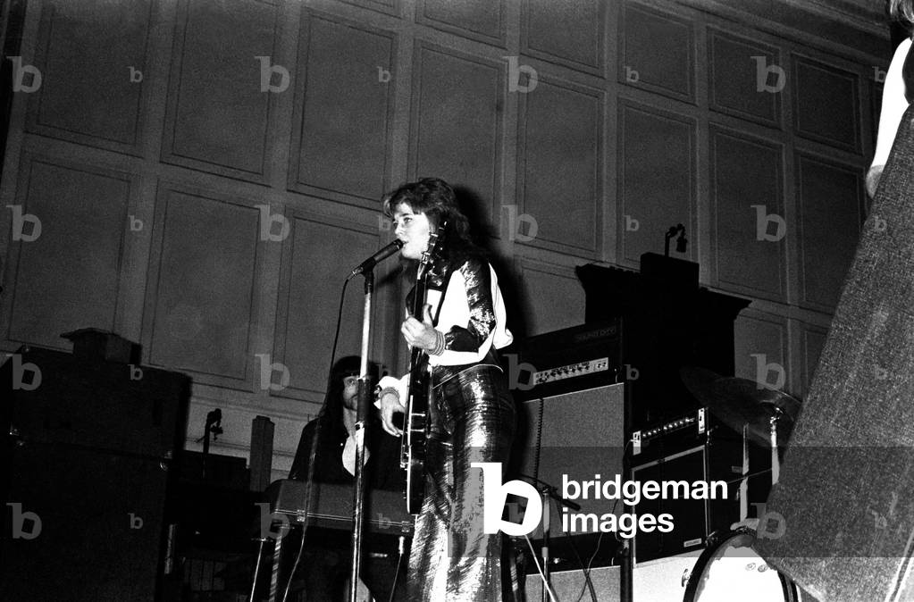 Singer Suzi Quatro performs in concert at Newcastle City Hall 4 November 1972 (b/w photo)