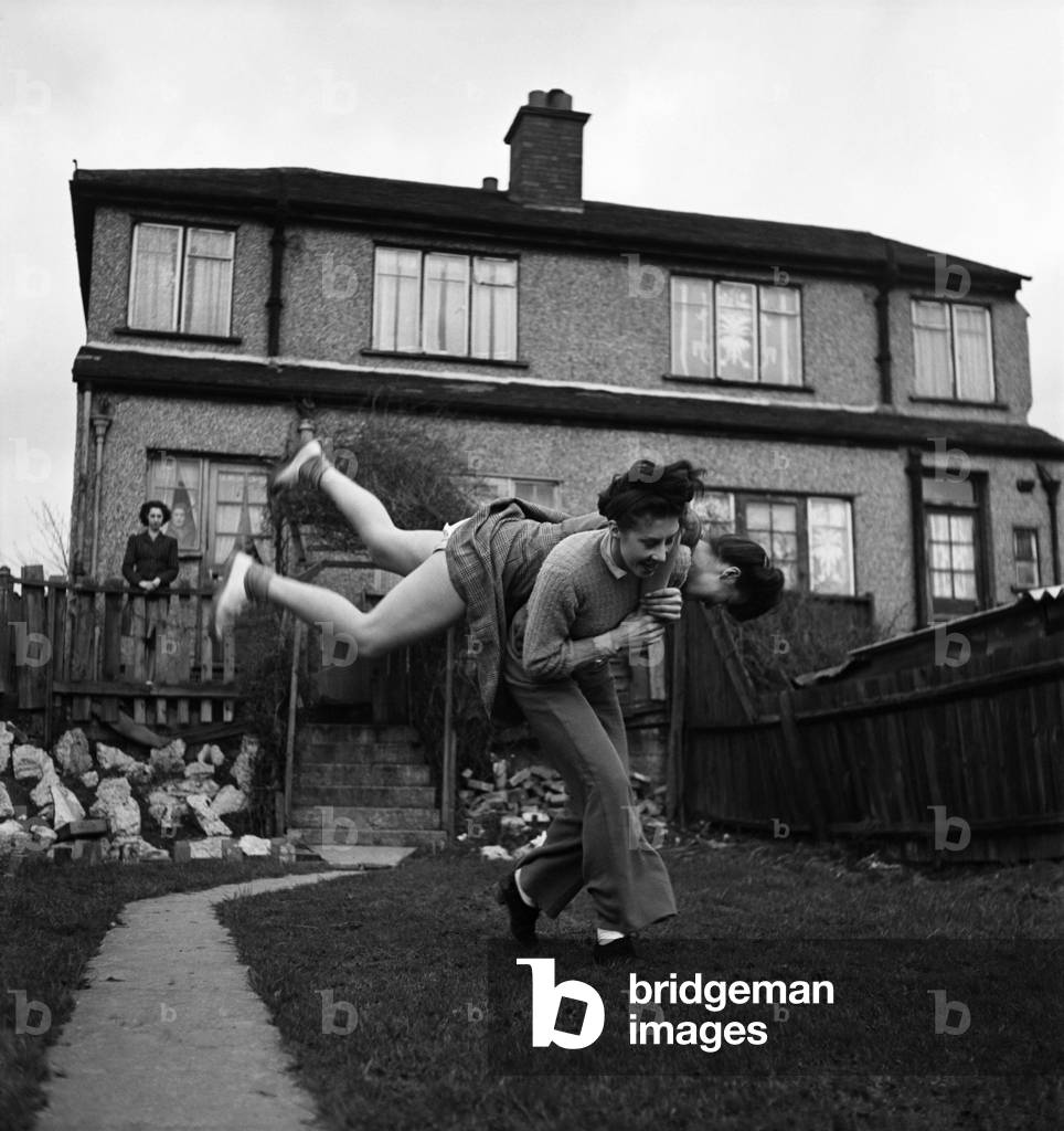 Peggy Hughes stunt girl seen here on Film location. April 1947 O7334