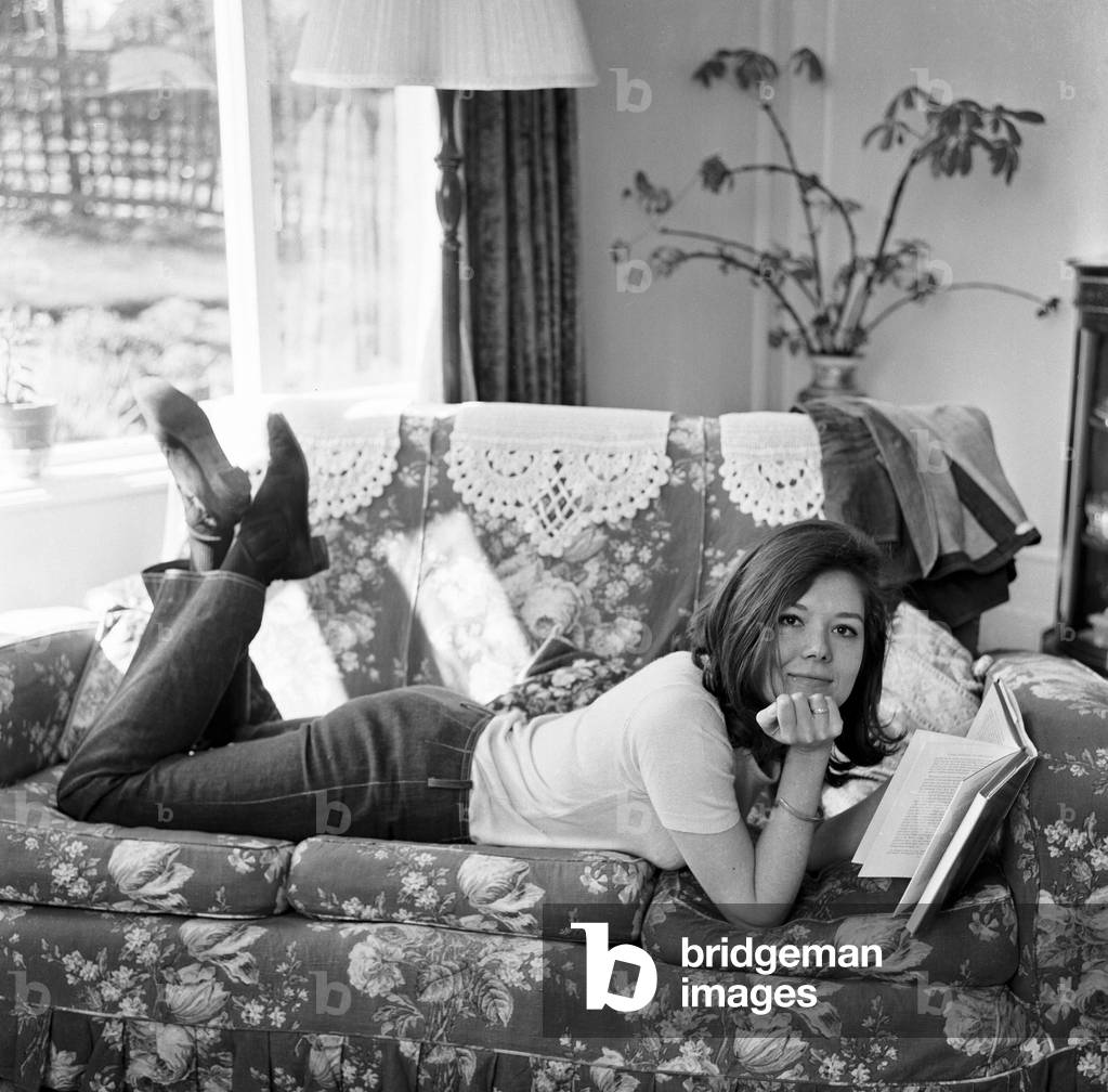 Diana Rigg, Actress, soon to take on the role of Emma Peel in The Avengers ABC TV Series, pictured at her parents home in Roundhay, Leeds, 19th April 1965.