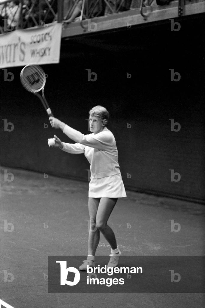 The 25th Open Tennis Tournament at the Palace Hotel, Torquay. Ladies Singles
Mrs. Ann Jones in action. 
November 1969