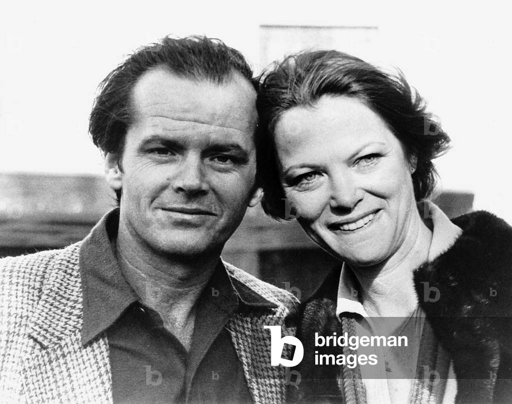 American Actor, Jack Nicholson and actress Louise Fletcher in London to promote their film, 'One Flew Over the Cuckoo's Nest'. 9th February 1976 (b/w photo)