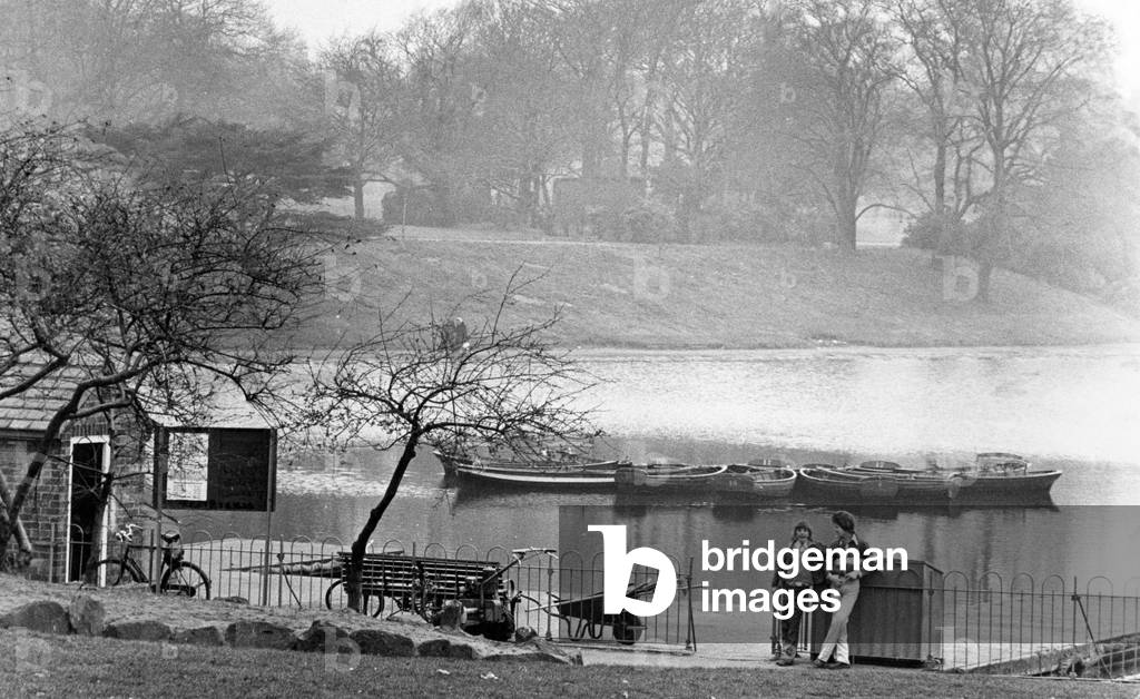 Sefton Park, Liverpool, Merseyside, a 235 acre park, opened to the public in 1872. Sefton Park at Springtime, Circa 1975 (b/w photo)