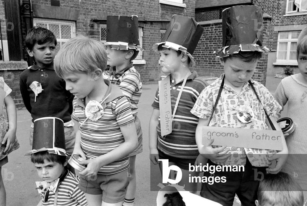 School Wedding at the Sir William Burrough Primary School Salmon Lane, Stepney, East 1, June 1970