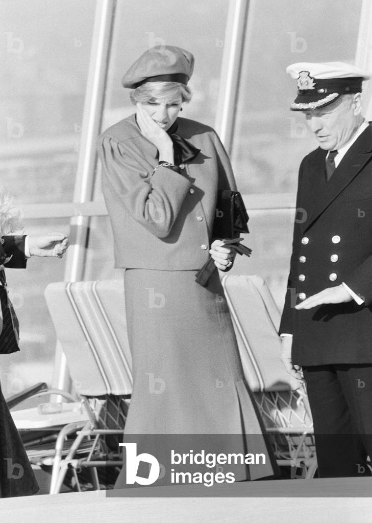 Launching of the ¿125 million P&O liner Royal Princess by Princess Diana at Southampton. 15th November 1984 (b/w photo)