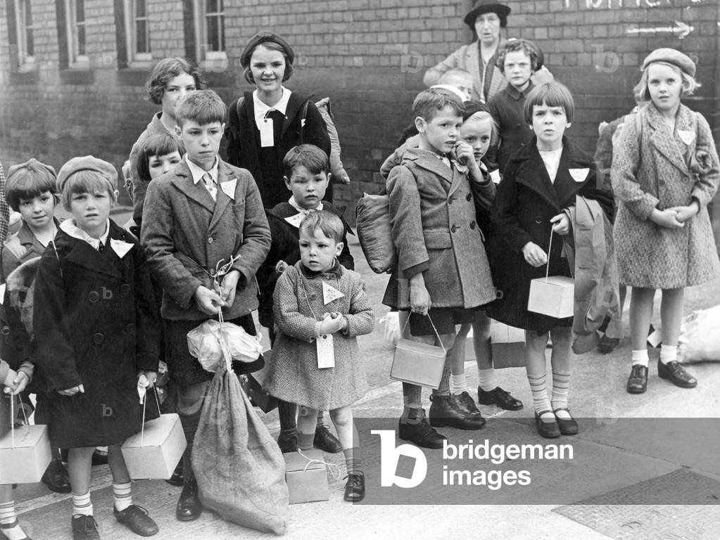 World War Two, evacuation of children. Written in the faces of these children, setting off to safety is a tale of fears and doubts hardly formed in their bewildered minds. Tyneside children being evacuated in September, 1939.