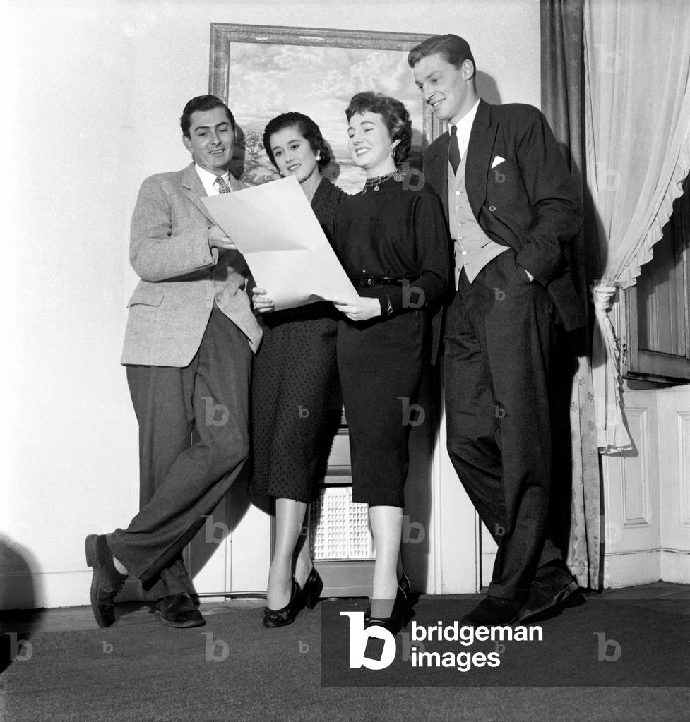 Entertainment: TV Commercial: KLM models seen here rehearsing scenes from their new TV commercial. October 1953