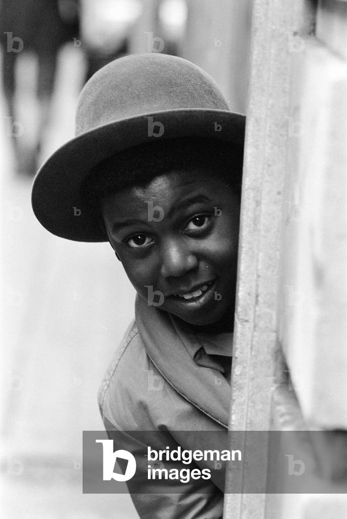 Kelvin Grant (11) singer with Musical Youth, a British Jamaican pop / reggae group, 8th October 1982 (b/w photo)