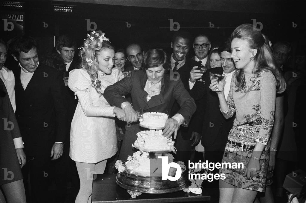 Wedding reception of Polish film director Roman Polanski and his bride, American actress Sharon Tate, held at the London Playboy Club following their wedding at Chelsea Register Office, 20th January 1968  (b/w photo)