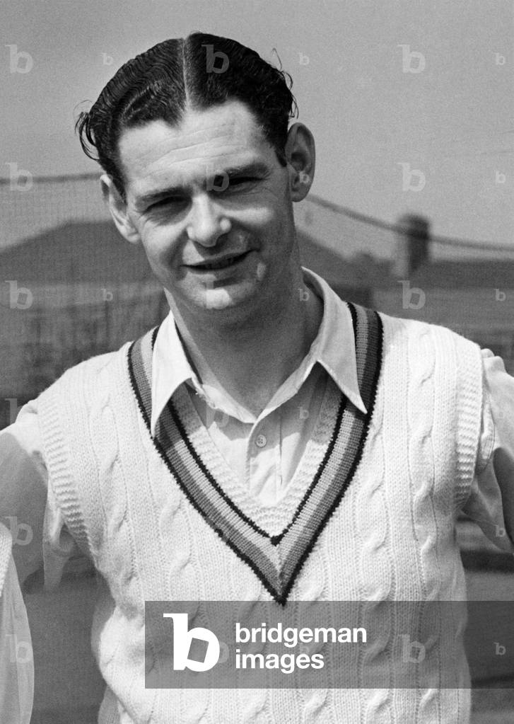 Roy Tattersall, Lancs C.O. a new portrait it taken during practise for 1955 cricket season, April 1955 (b/w photo)