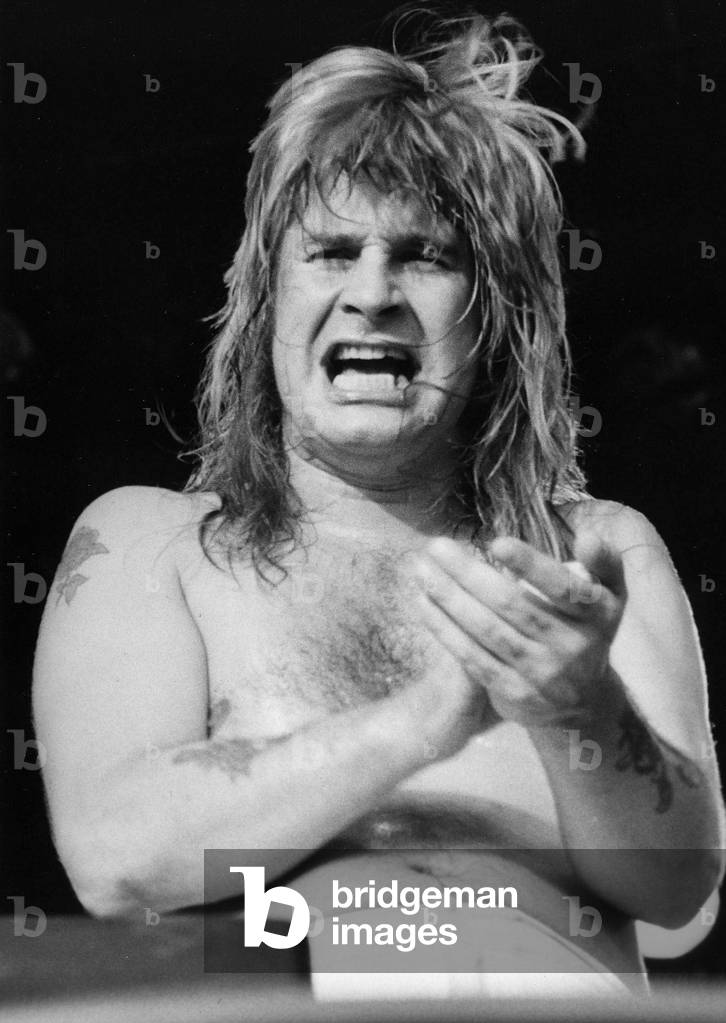 Ozzy Osbourne singer with Black Sabbath pop rock group, 1981 (b/w photo)