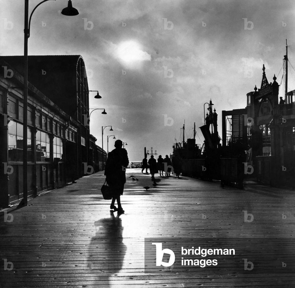 Storm clouds over Liverpool Landing Stage, Merseyside, 23rd January 1962 (b/w photo)