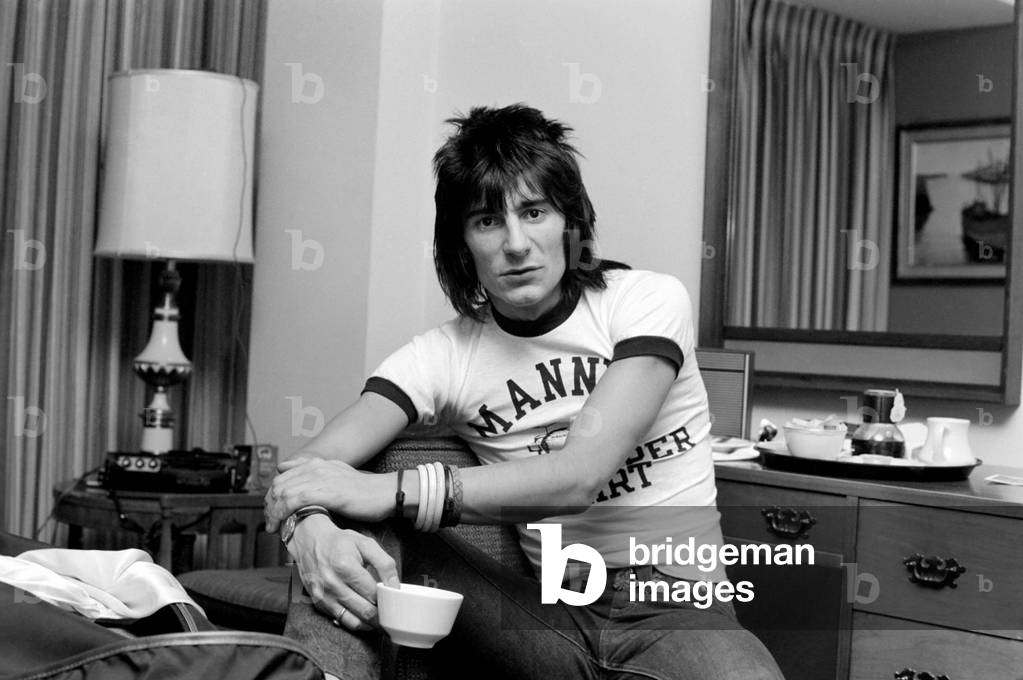 Ronnie Wood, guitarist with Rod Stewart and The Faces. March 1975