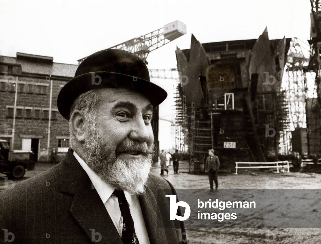 The luxury liner QE2 under construction at John Browns Shipyard in Clydebank on the River Clyde December 1966 (b/w photo)