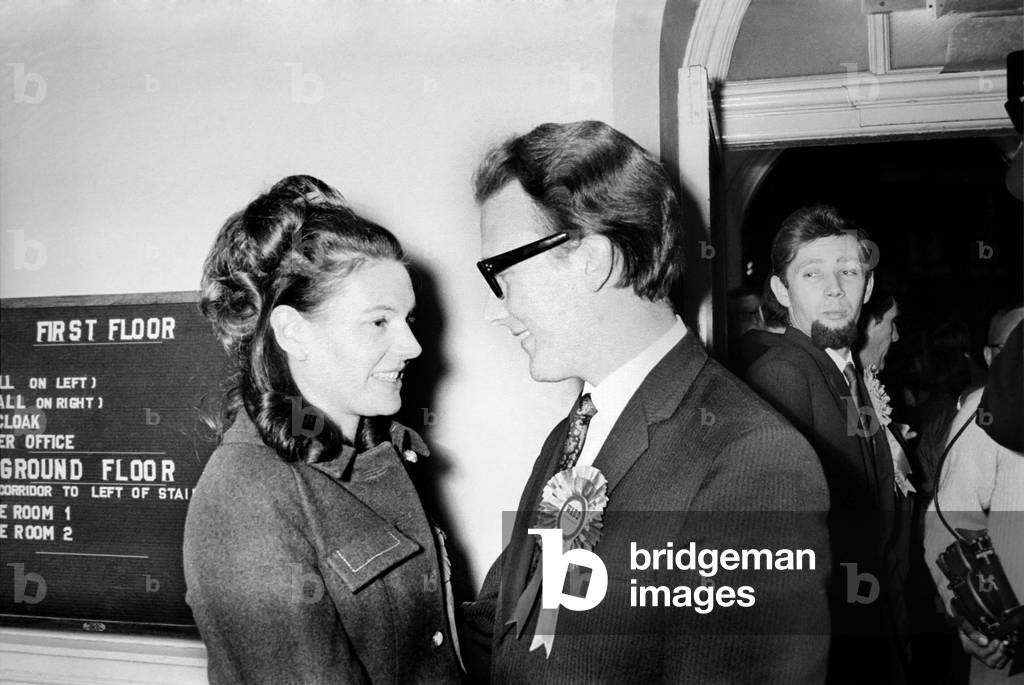 Conservative MP Chris Ward with his wife Elizabeth after his victory in Swindon by election. 
November 1969