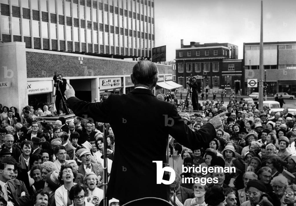 Sir Alec Douglas Home addressing crowd at Wembley South September 1964