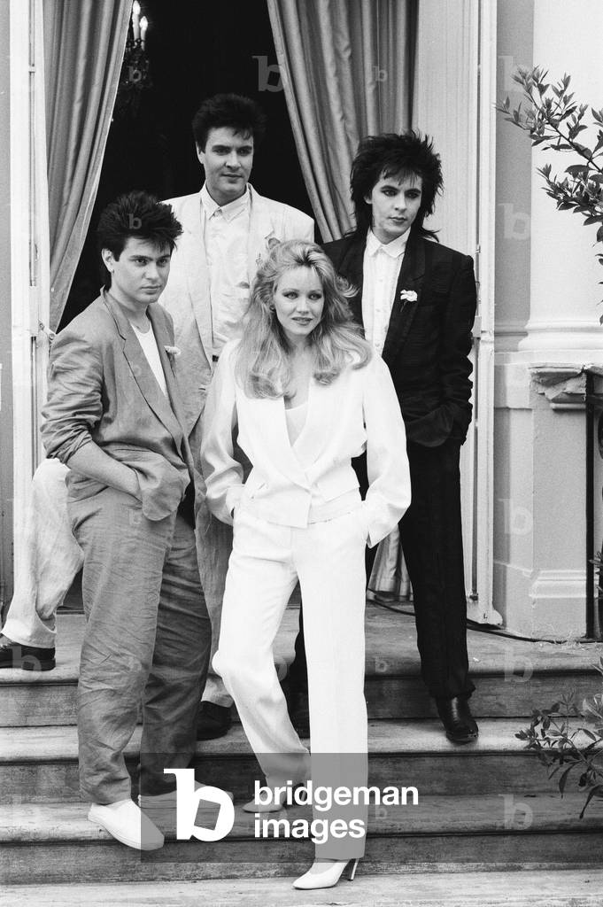 Photo-call, A View to a Kill, new James Bond film, starring actress Tanya Roberts, with theme tune by music group Duran Duran, 13th June 1985 (b/w photo)