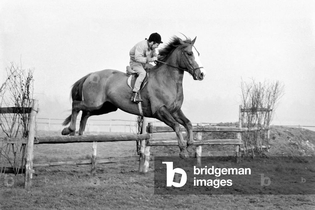 School for training jockey. The apprentices training centre for jockeys is at Kenilworth Equitation Centre, Dorking-road, Great Bookham, Surrey. December 1970 (b/w photo)