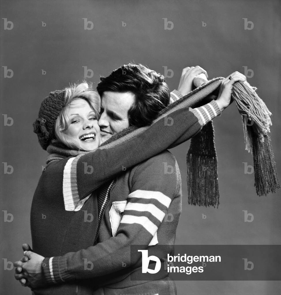Couple/Smiling: Models Sharron Lynne and Alistair Findlay, February 1975 (b/w photo)