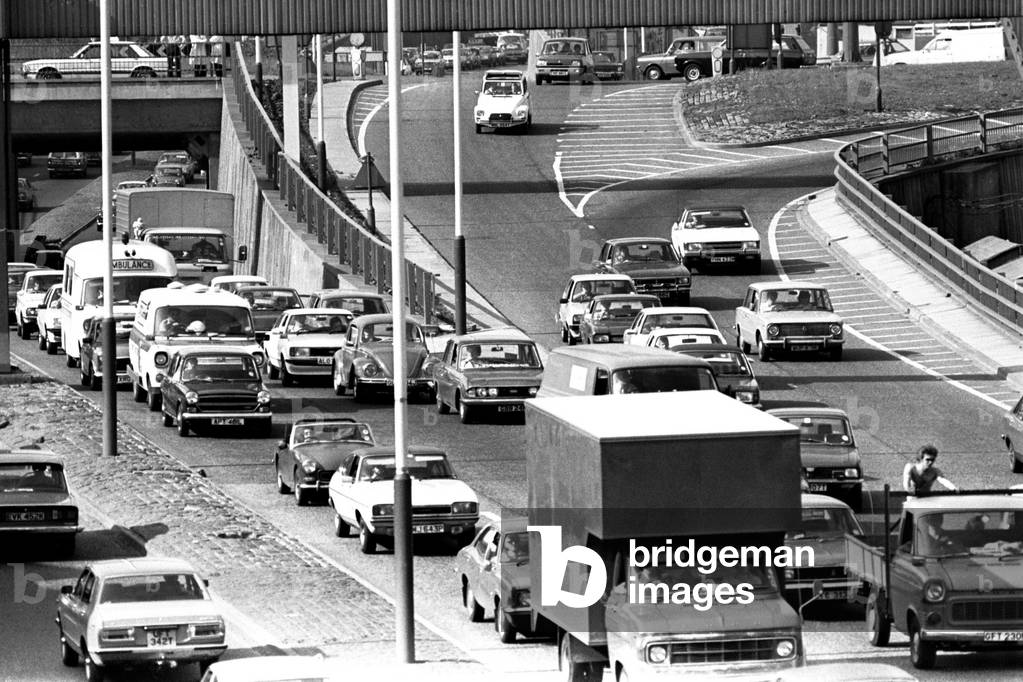 General scenes of traffic scenes in Newcastle - A traffic jam on the Central Motorway, 20 June 1979 (b/w photo)